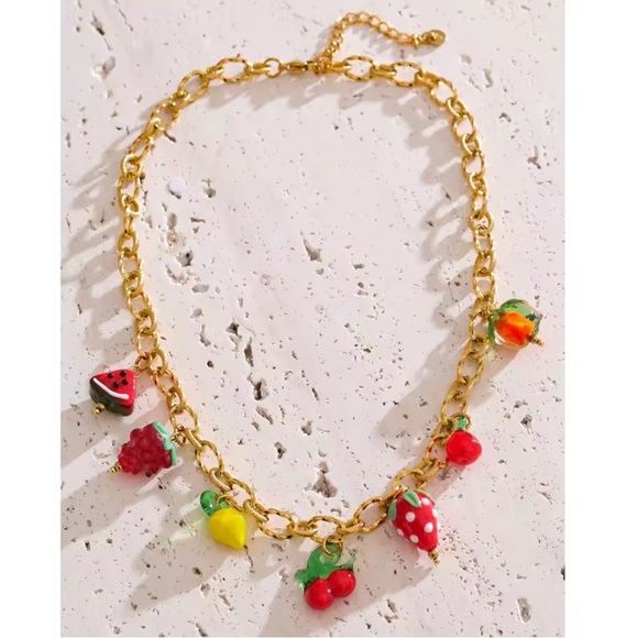 Tutti Frutti Charm 18K Gold Stainless Steel Waterproof Necklace - Picture 10 of 10